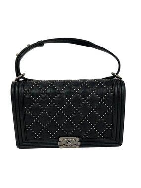 Chanel Crumpled Lambskin New Medium Studded Black Boy Flap Bag